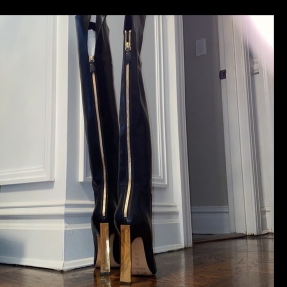 Casadei Black gold blade-long gold zipper knee boots limited edition Sweet Nero